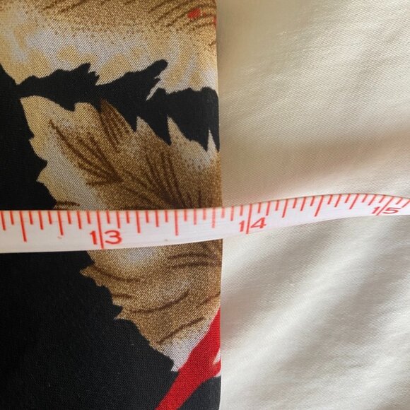 Black w Tropical Red Feather Print Chiffon Midi Dress - Picture 14 of 15